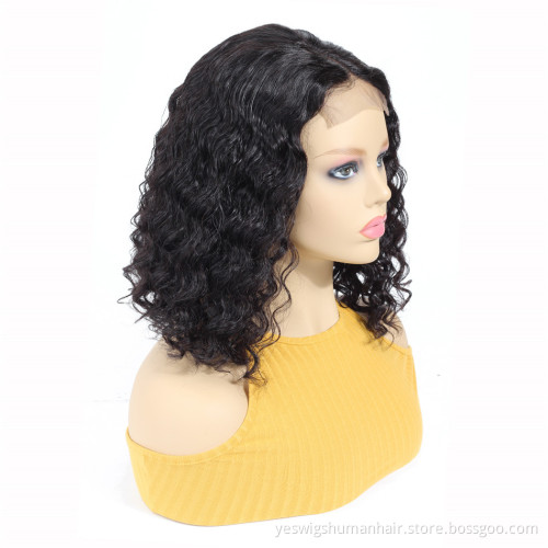 In Stock 8-16 Inch Brazilian Human Hair Lace Front Closure Bob Wig Deep Curly Wave 150% Density Swiss Lace Closure Front Bob Wig